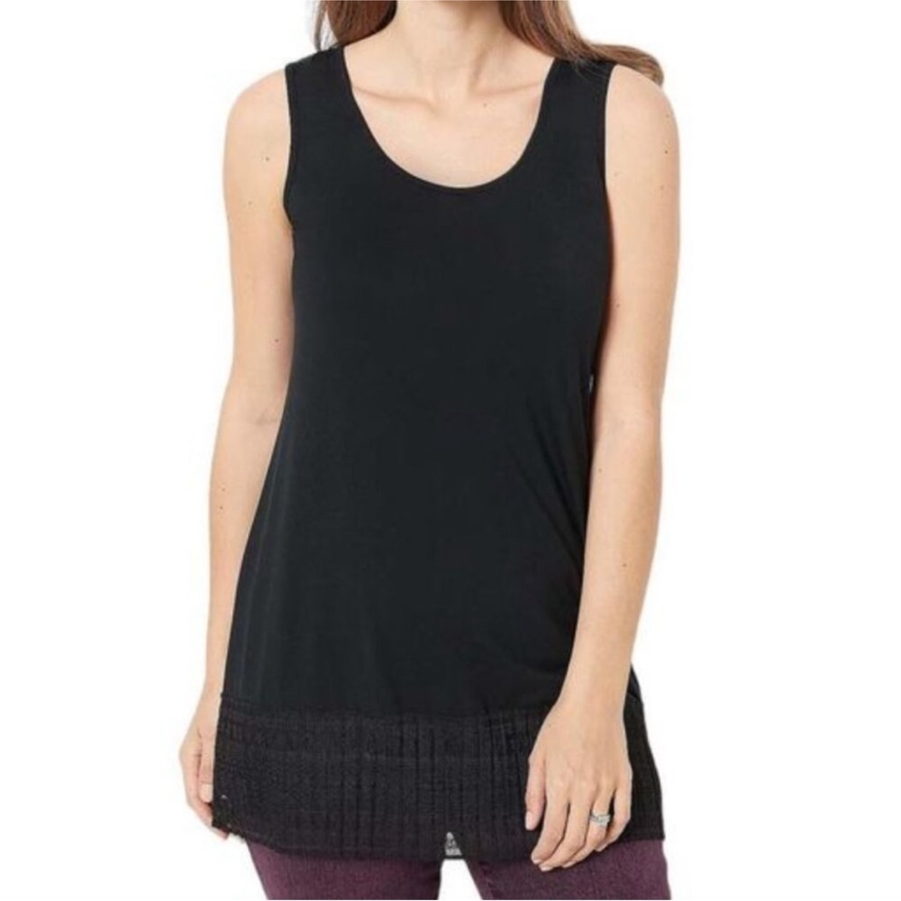 4/$25 LOGO Layers by Lori Goldstein Tank Top Broomstick Mesh Polka Dot Hem Sz XS
